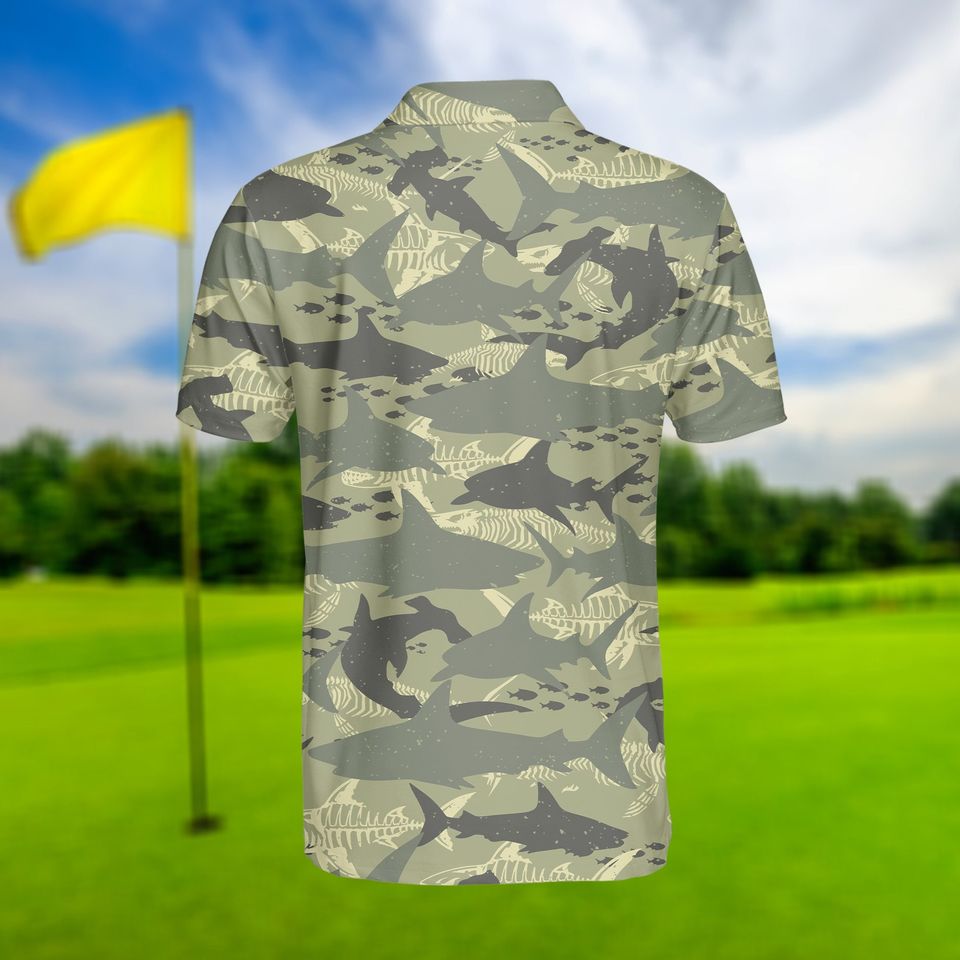 Men Shark Polo Shirt, Golf Military Polo Shirt, Best Shark Shirt For Men