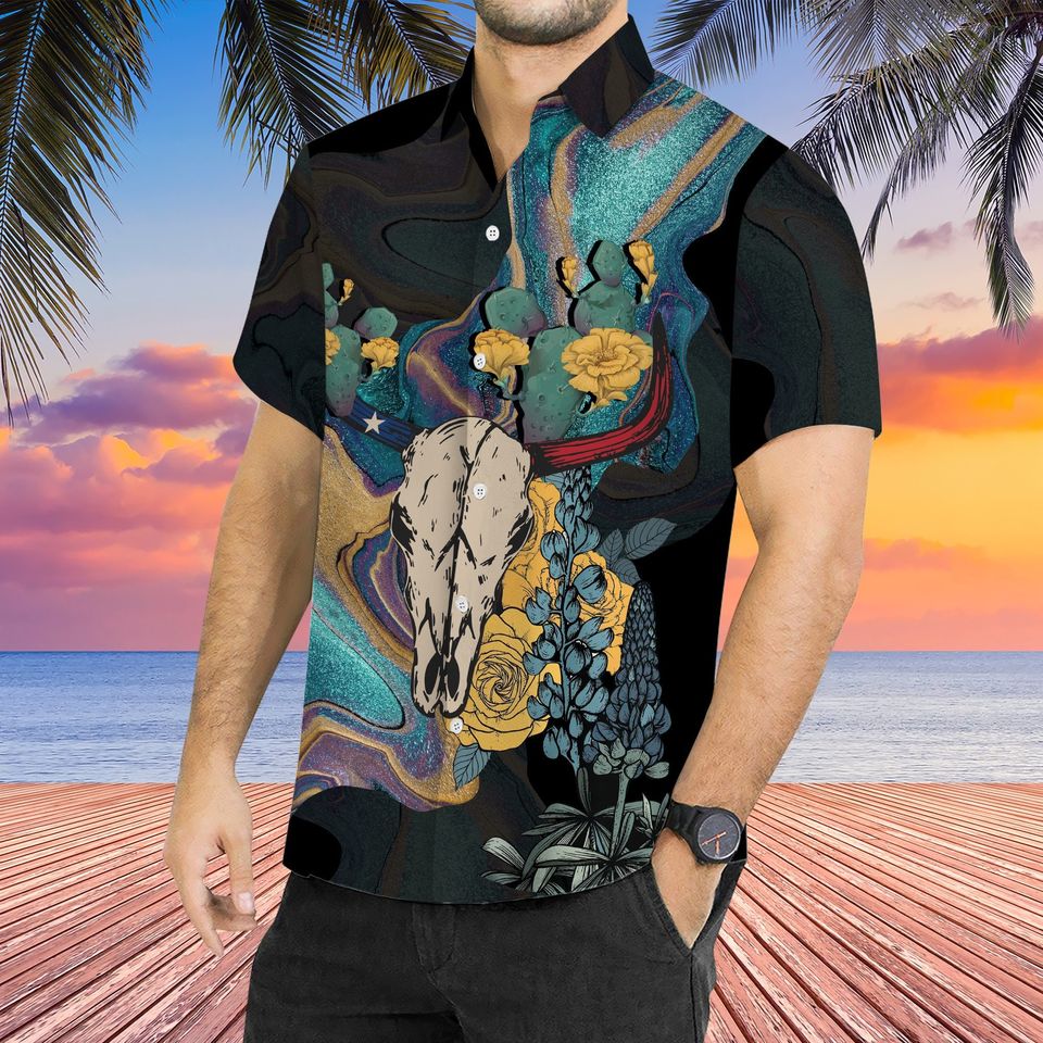 Longhorn Skull Texas Hawaiian Shirt, Texas Lover Shirt, Texas State Shirt