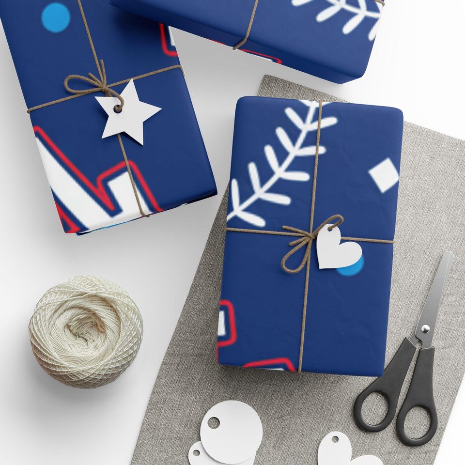 Los Angeles Dodgers Pattern Wrapping Paper | Baseball Team Gift Wrap