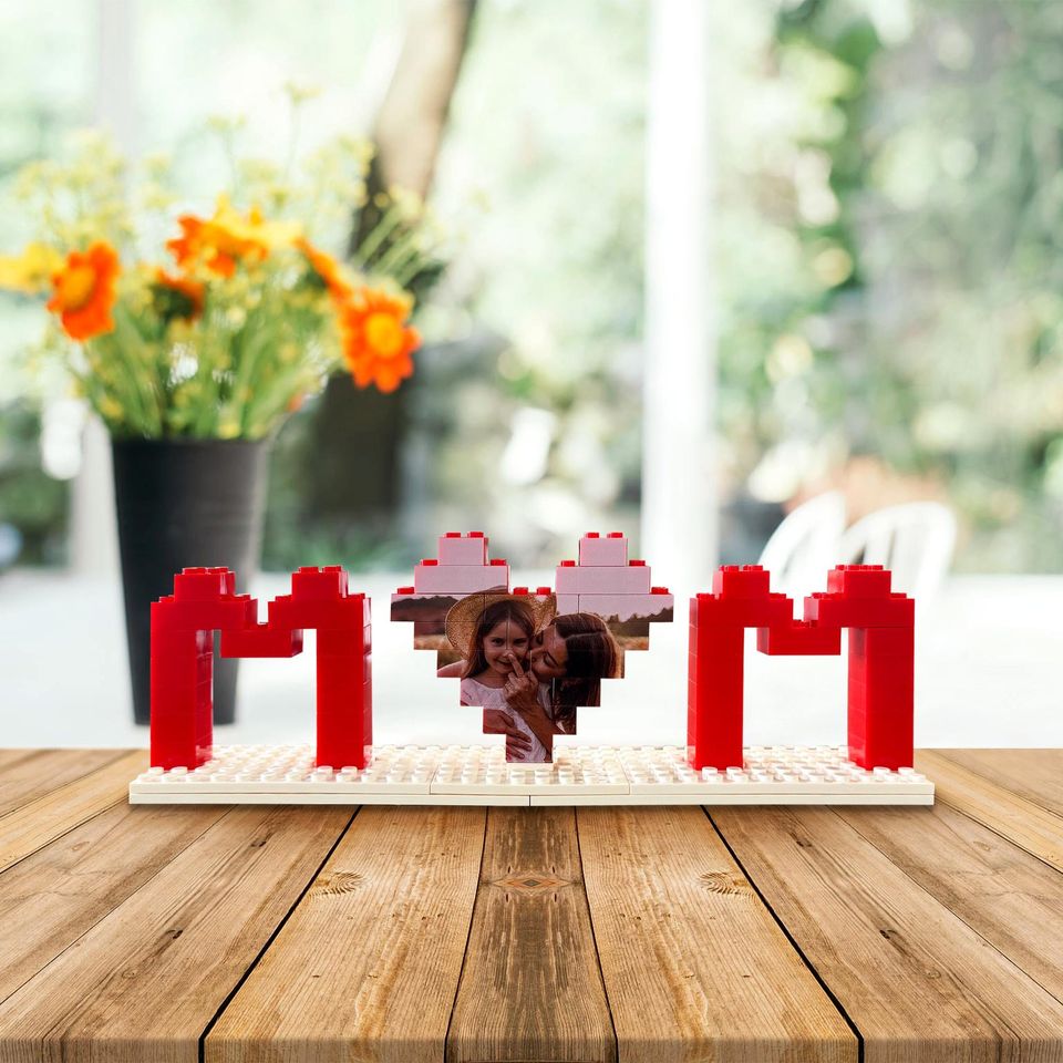 Custom Building Brick Personalized Photo Block Puzzle Heart Shaped Picture Customized Valentines Day Gifts for Couples, Father's Day Gift