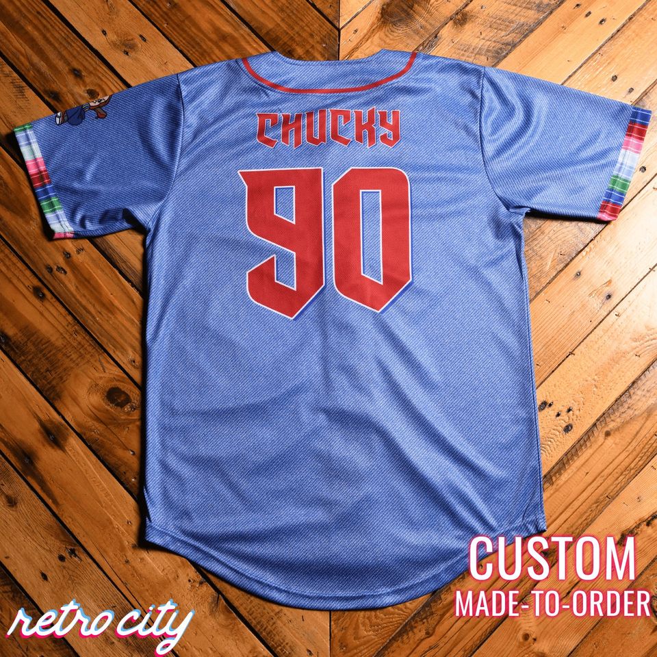 Chucky Childs Play Slasher  Full-Button Halloween Baseball Jersey *CUSTOM*