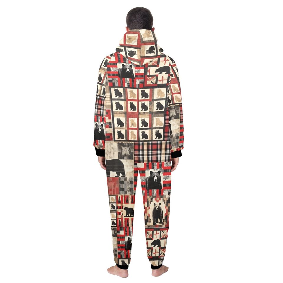 Flannel Bear Hooded Onesie: Rustic Lodge Pajamas