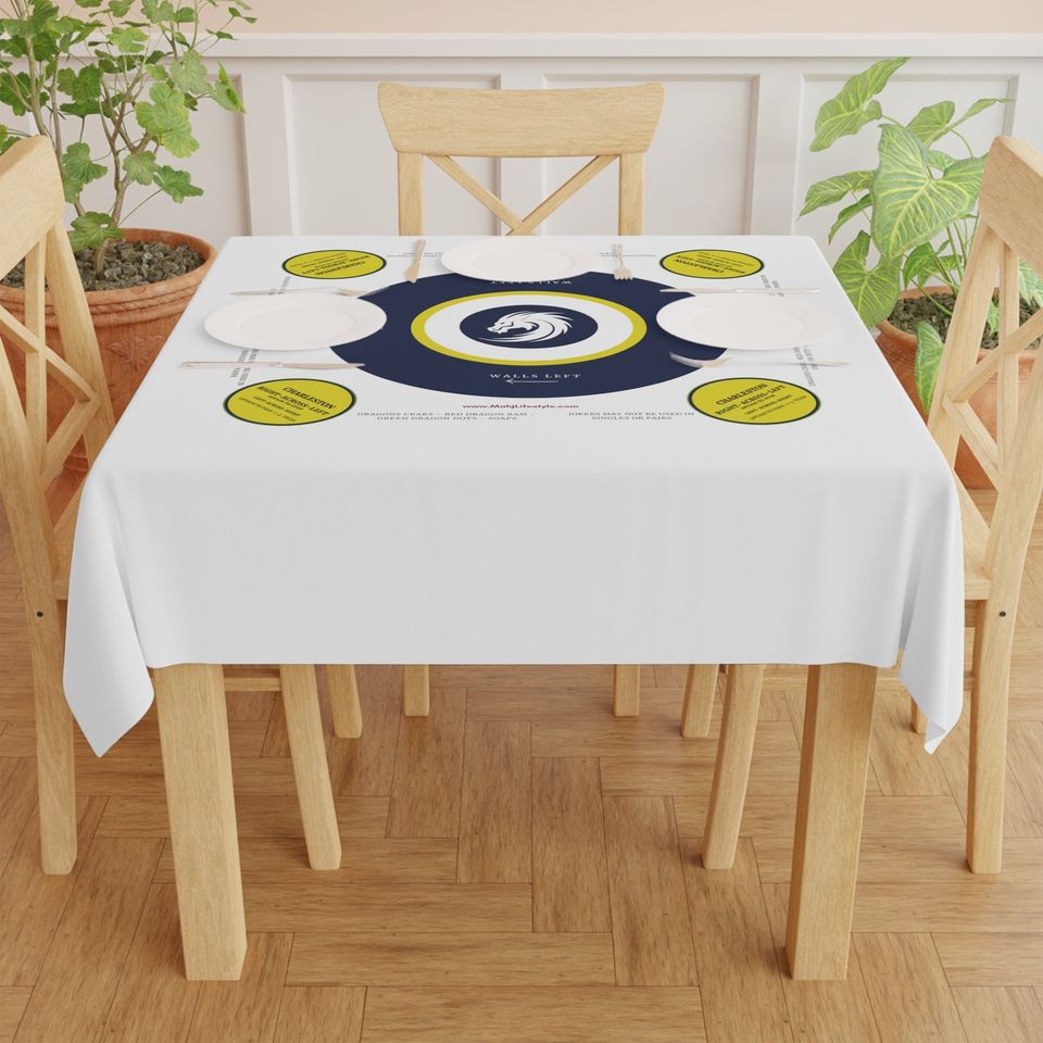 White Mahjong Game Tablecloth