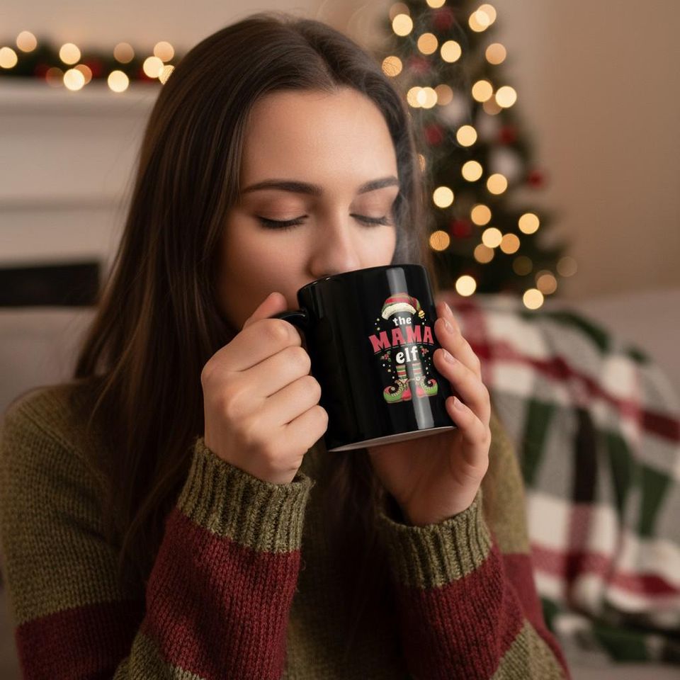 Mama Elf Christmas Mug: Funny Holiday Coffee Cup Gift