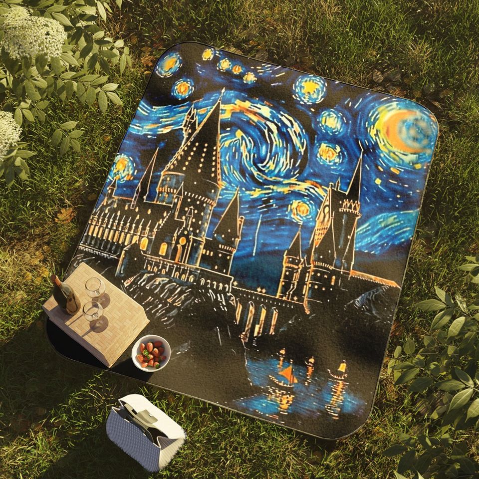 Wizard Castle Woven Throw Blanket | Personalized Starry Night Whimsical Tapestry with Name, Dark Academia Book Nook Decor for Fantasy Lovers