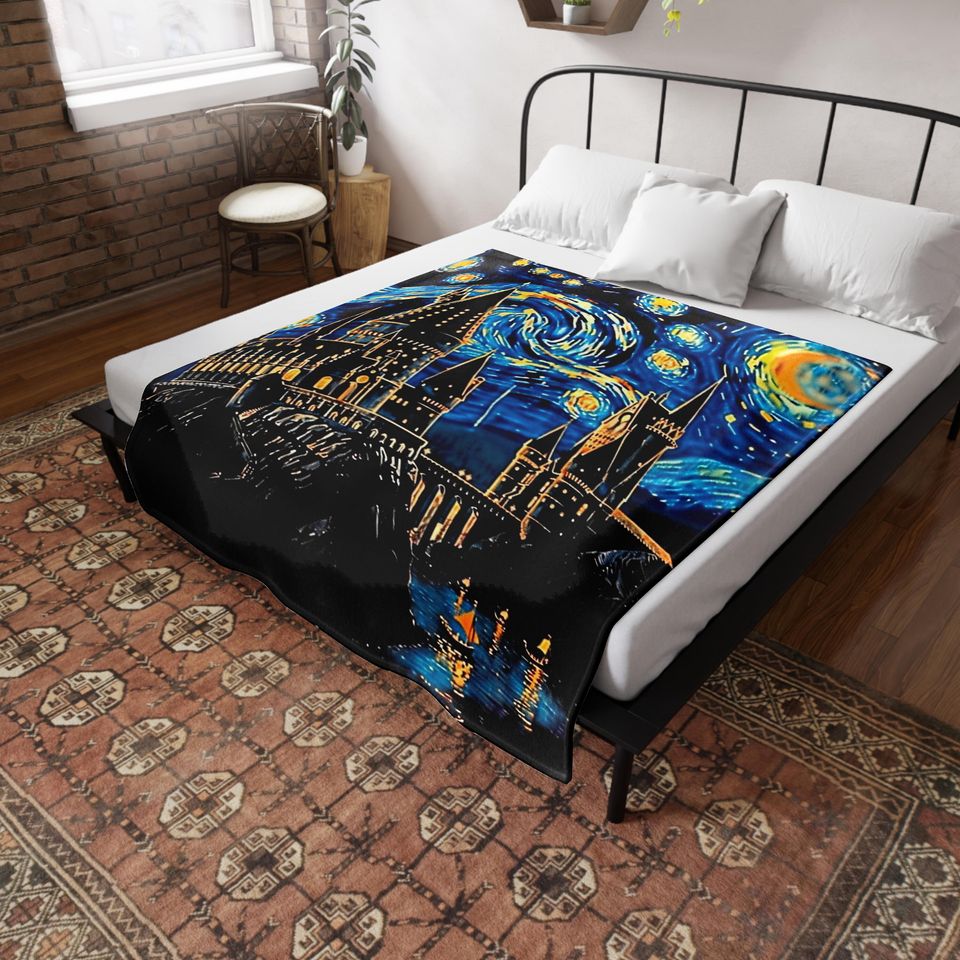 Wizard Castle Woven Throw Blanket | Personalized Starry Night Whimsical Tapestry with Name, Dark Academia Book Nook Decor for Fantasy Lovers