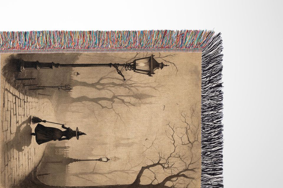 Witchy Walk Woven Throw Blanket: Dark Cottagecore Halloween Decor