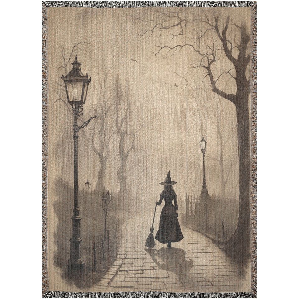 Witchy Walk Woven Throw Blanket: Dark Cottagecore Halloween Decor