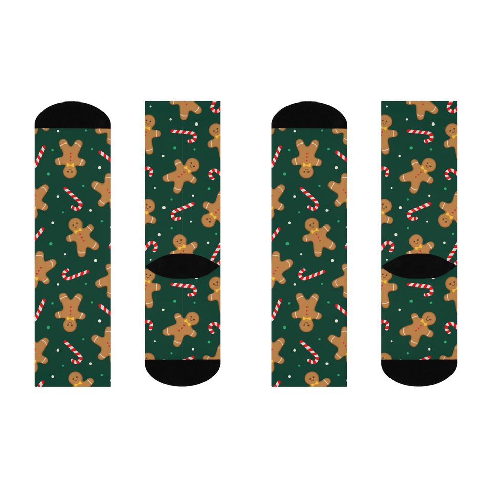 Gingerbread Candy Cane Crew Socks: Christmas Holiday Print