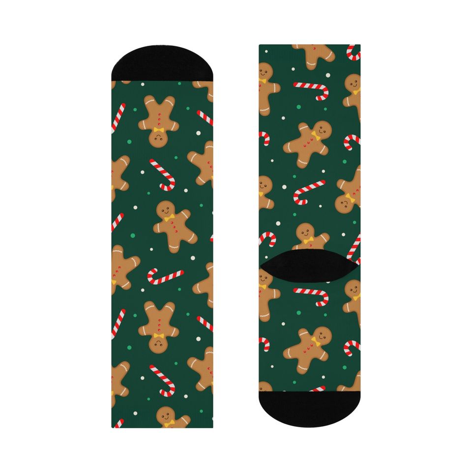 Gingerbread Candy Cane Crew Socks: Christmas Holiday Print