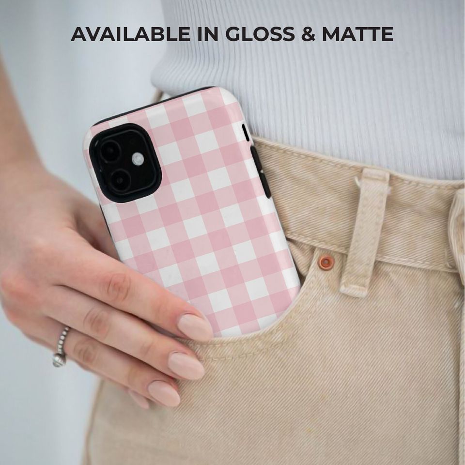 LIGHT PINK Plaid Checkered Hard Phone Case | iPhone   MagSafe