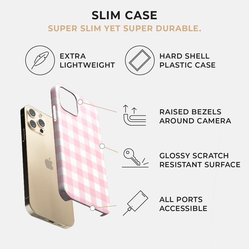 LIGHT PINK Plaid Checkered Hard Phone Case | iPhone   MagSafe