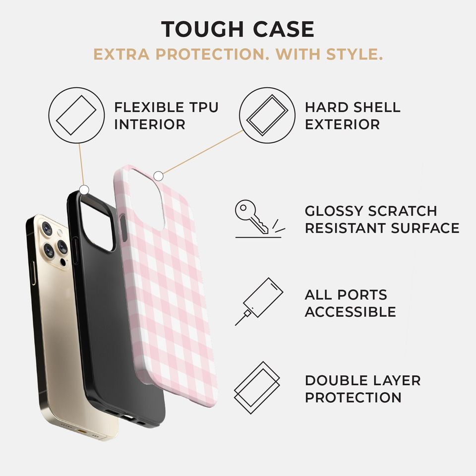 LIGHT PINK Plaid Checkered Hard Phone Case | iPhone   MagSafe