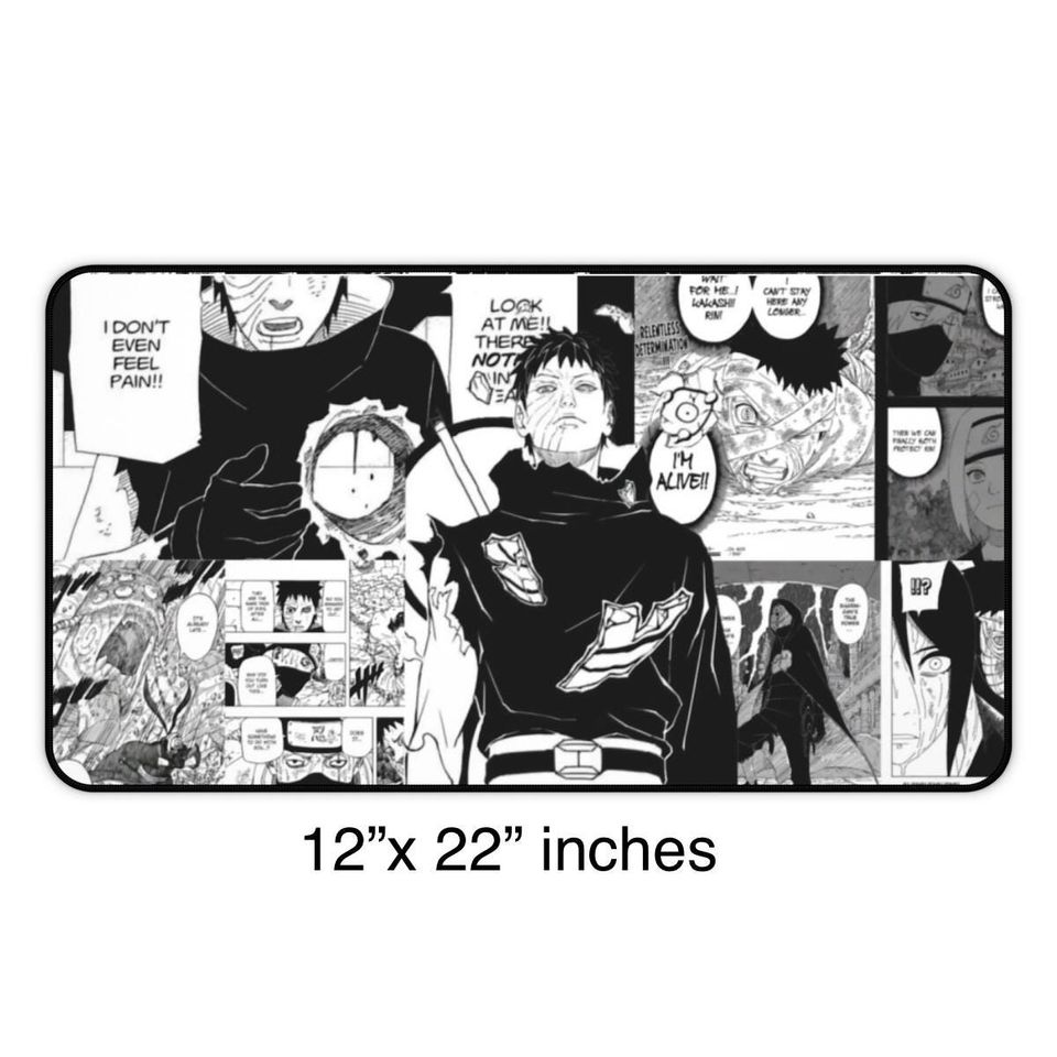 Narutoo Obito Uchiha Manga Panel Desk Mat | Black & White Anime Gaming Mouse Pad