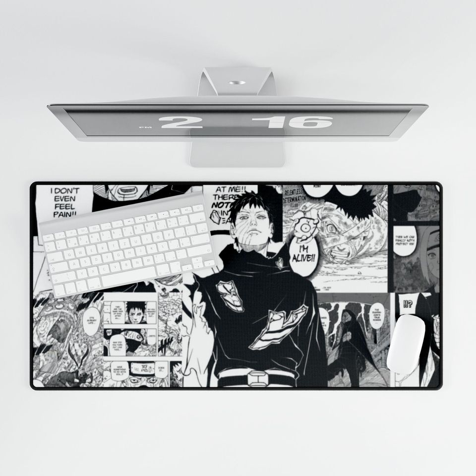 Narutoo Obito Uchiha Manga Panel Desk Mat | Black & White Anime Gaming Mouse Pad