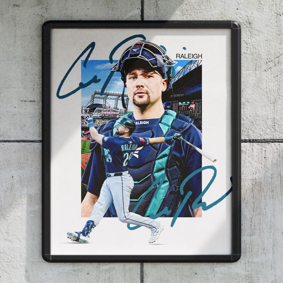 Cal Raleigh Seattle Mariners Baseball Poster, Sports Wall Decor Print