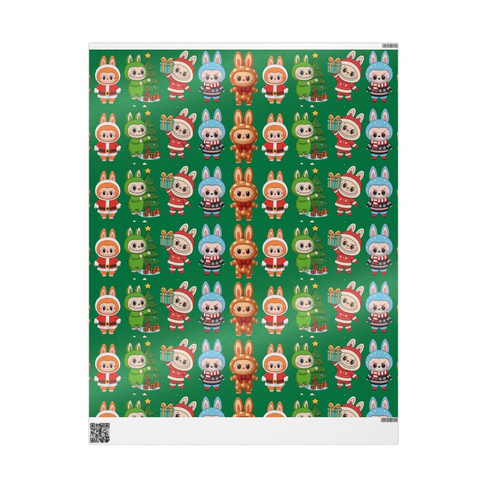 Labubu inspired Holiday Wrapping Paper | Holiday Green Gift Wrap