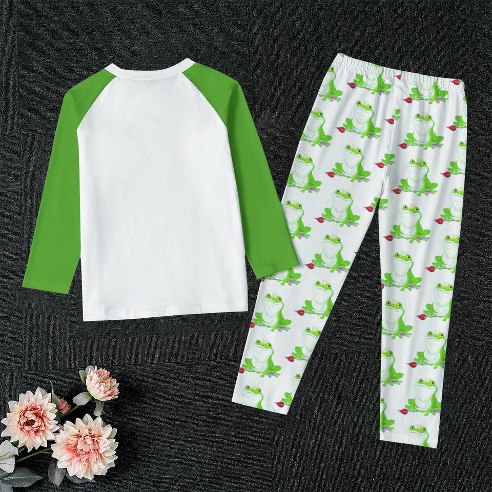 Green Frog Kid's Raglan Sleeve Pajamas printed pants