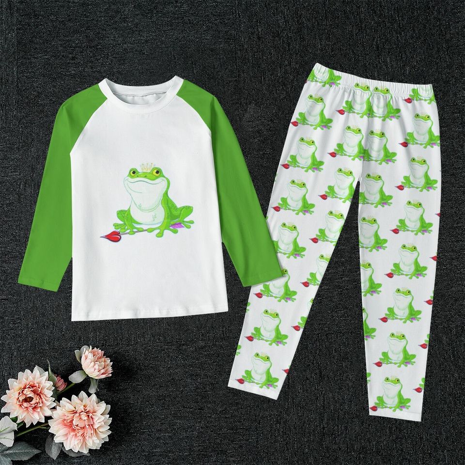 Green Frog Kid's Raglan Sleeve Pajamas printed pants
