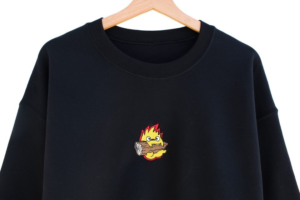 Cute Calcifer! Embroidered Crewneck | Anime Themed Sweatshirt, Pullover, Gift