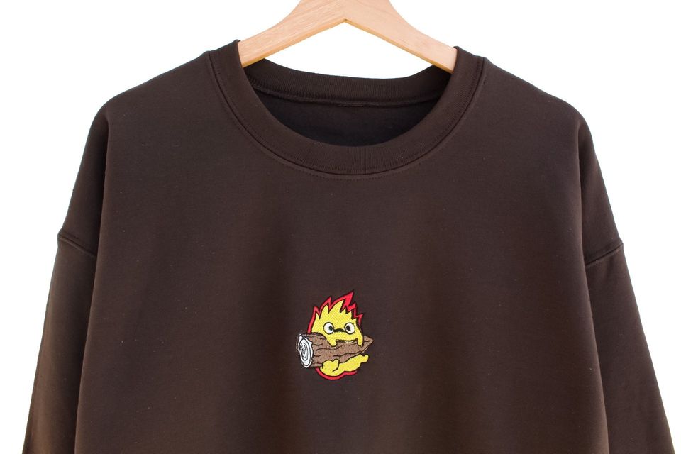 Cute Calcifer! Embroidered Crewneck | Anime Themed Sweatshirt, Pullover, Gift