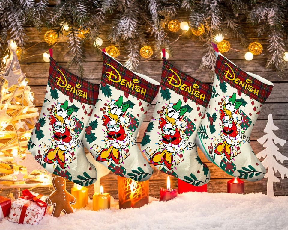 Custom Name Daisy Duck Christmas Stocking, Disney Stocking, Christmas Gift, Christmas Light
