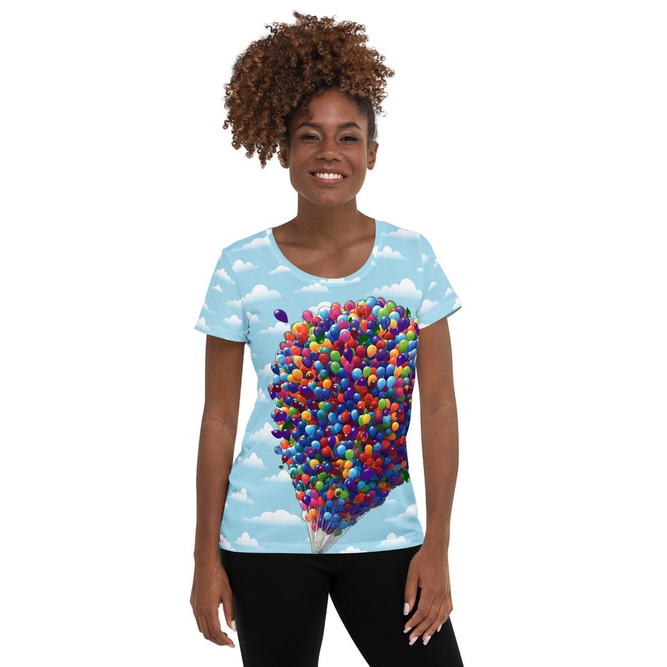 Balloons Women's Athletic T-shirt – Fun Cartoon Casual Graphic Tee for Adults