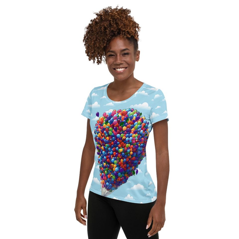 Balloons Women's Athletic T-shirt – Fun Cartoon Casual Graphic Tee for Adults