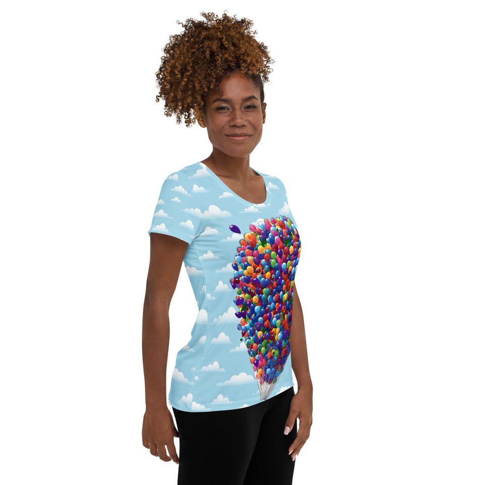 Balloons Women's Athletic T-shirt – Fun Cartoon Casual Graphic Tee for Adults
