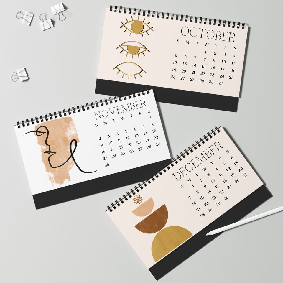 Mid Century Modern Desk Calendar Boho Office Decor