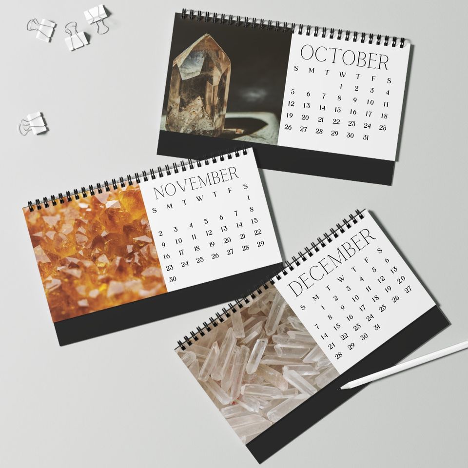Healing Crystals Desktop Calendar Boho Spiritual Decor