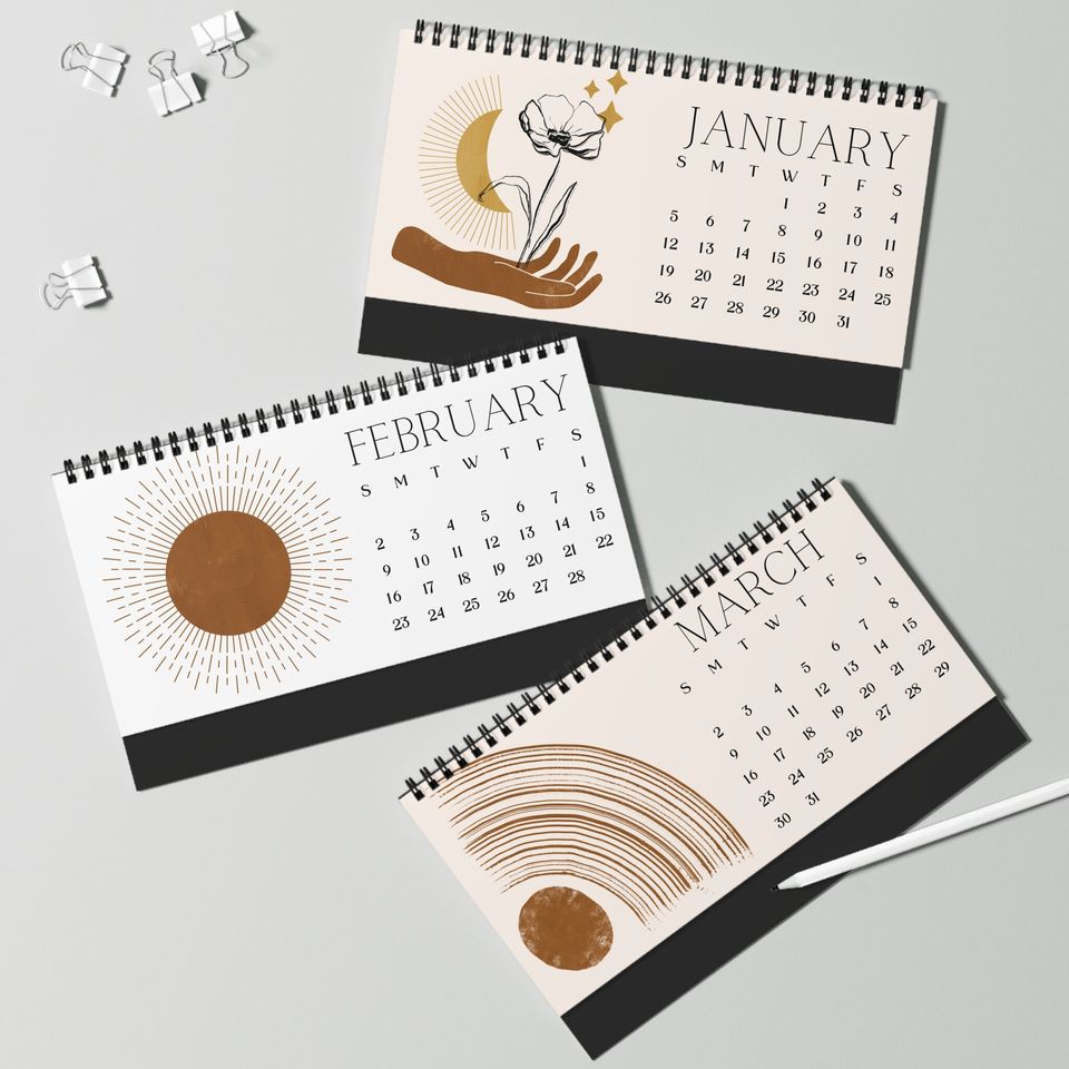 Mid Century Modern Desk Calendar Boho Office Decor