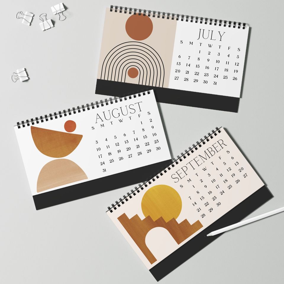 Mid Century Modern Desk Calendar Boho Office Decor