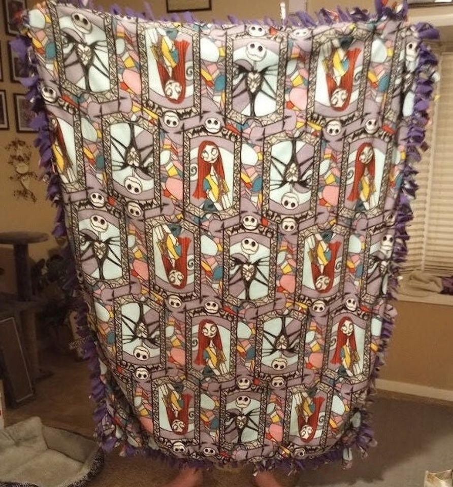Nightmare before Christmas print handmade fleece tie blanket