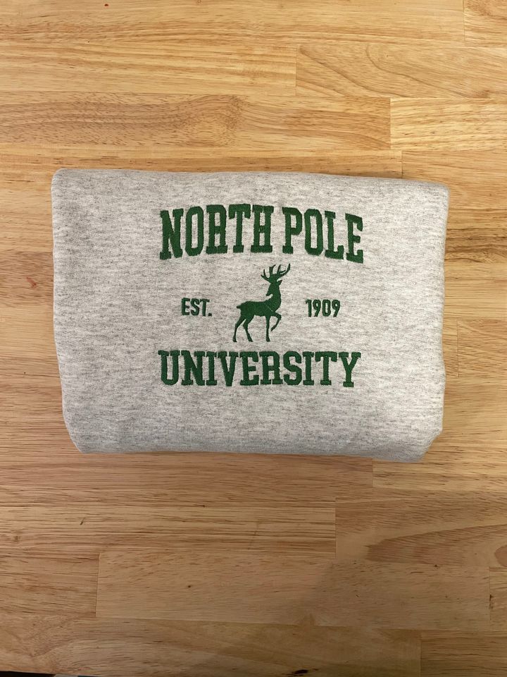 North Pole University Embroidered Sweatshirt - Embroidered Crewneck - Custom Sweatshirt - Holiday Sweater - Christmas Sweater