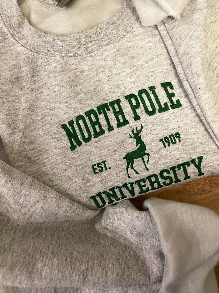 North Pole University Embroidered Sweatshirt - Embroidered Crewneck - Custom Sweatshirt - Holiday Sweater - Christmas Sweater