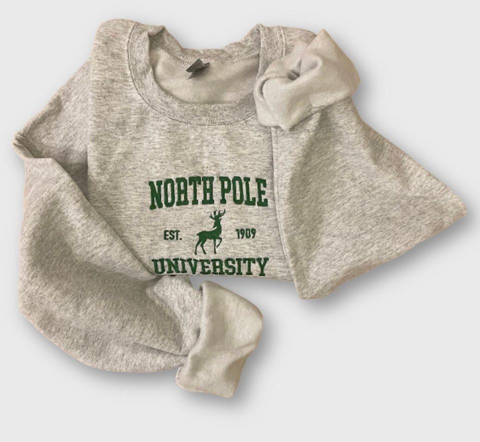 North Pole University Embroidered Sweatshirt - Embroidered Crewneck - Custom Sweatshirt - Holiday Sweater - Christmas Sweater