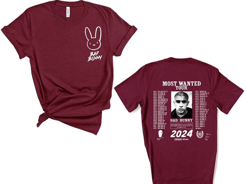 Bad Bunny Most Wanted Tour 2024 Back and Front Shirt