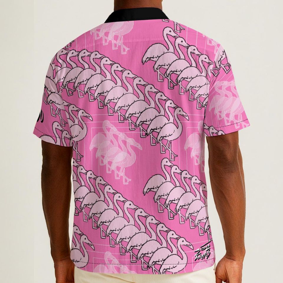 Zoo Animals Flamingo Print Hawaiian Men's Button-Up Shirt for Summer