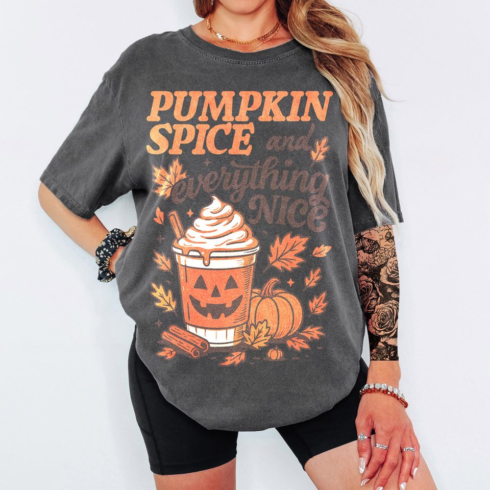 Pumpkin Spice and Everything Nice 3D T-Shirt, Fall Sublimation, Autumn Coffee Cup