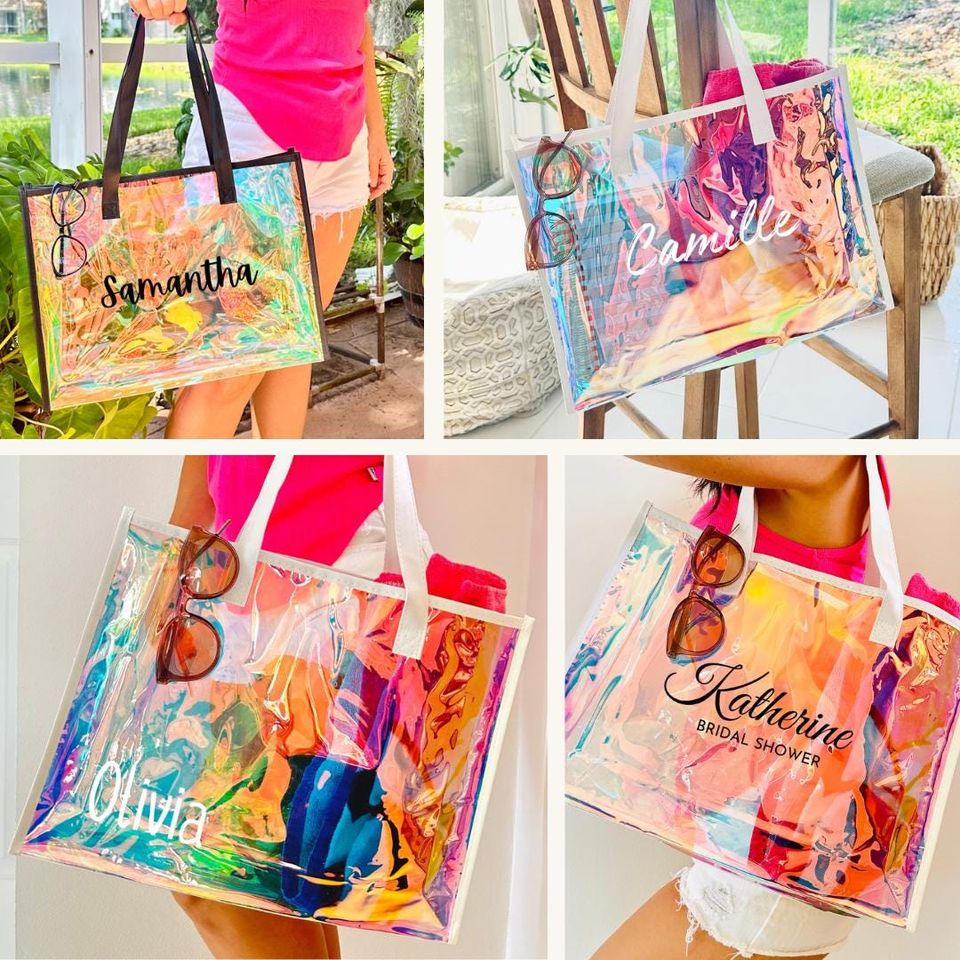 Bridesmaid Tote Bag, Holographic bag, Clear Bag, Beach Bag, Transparent Bag, Girls Weekend, Birthday Gift, Bachelorette Party, Reusable Bag