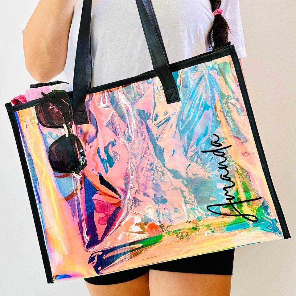 Bridesmaid Tote Bag, Holographic bag, Clear Bag, Beach Bag, Transparent Bag, Girls Weekend, Birthday Gift, Bachelorette Party, Reusable Bag