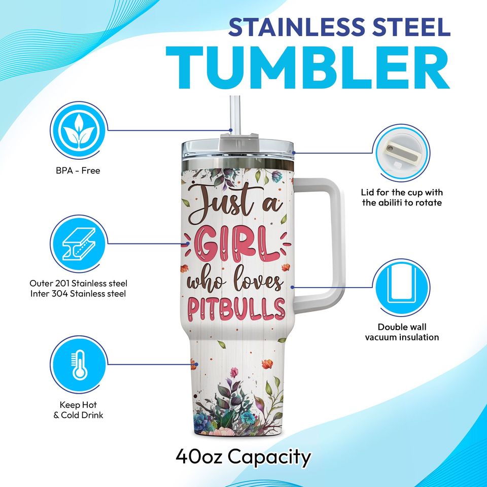 Personalized Pitbull Dog 40oz Tumbler with Handle: Pet Lover Gift