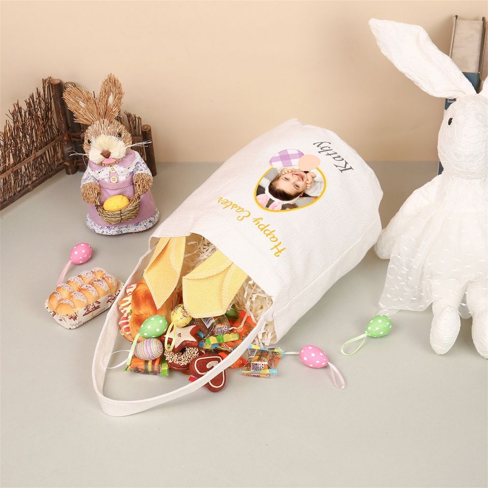 Personalized Photo & Name Easter Basket, Bunny Basket for Kids, Kids Easter Gift, Easter Bucket, Egg Basket For Easter Gifts