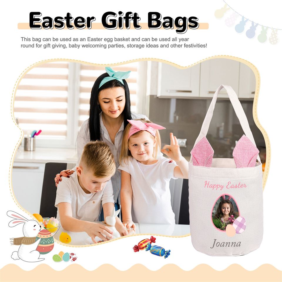 Personalized Photo & Name Easter Basket, Bunny Basket for Kids, Kids Easter Gift, Easter Bucket, Egg Basket For Easter Gifts