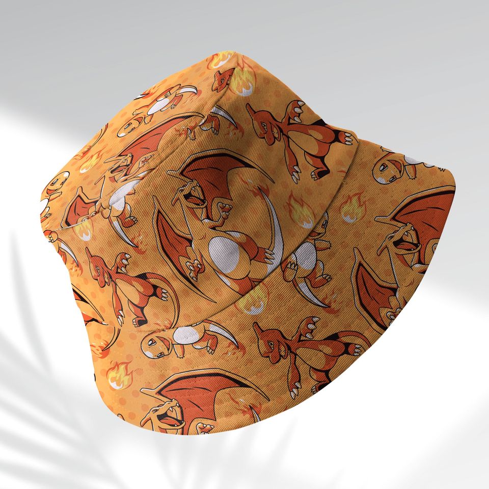 Charmander Evolution Bucket Hat, Cute Fire Type Summer Beach Hat, Charizard Bucket, Manga Gifts