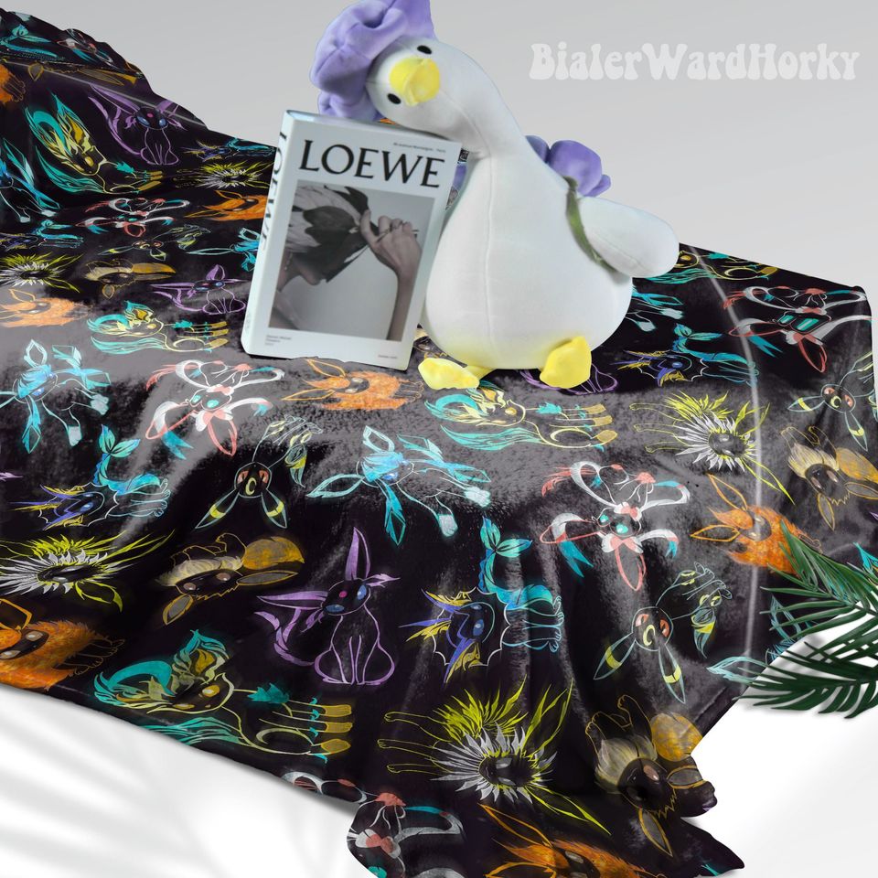 Eevee Evolution Neon Fleece Blanket, Evolution Blanket Fleece Blanket, Anime Blanket Evolution, Gifts