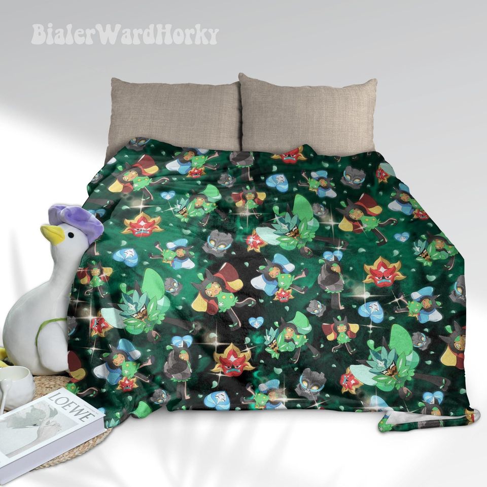 Ogerpon Fleece Blanket: Anime Grass Type Decor