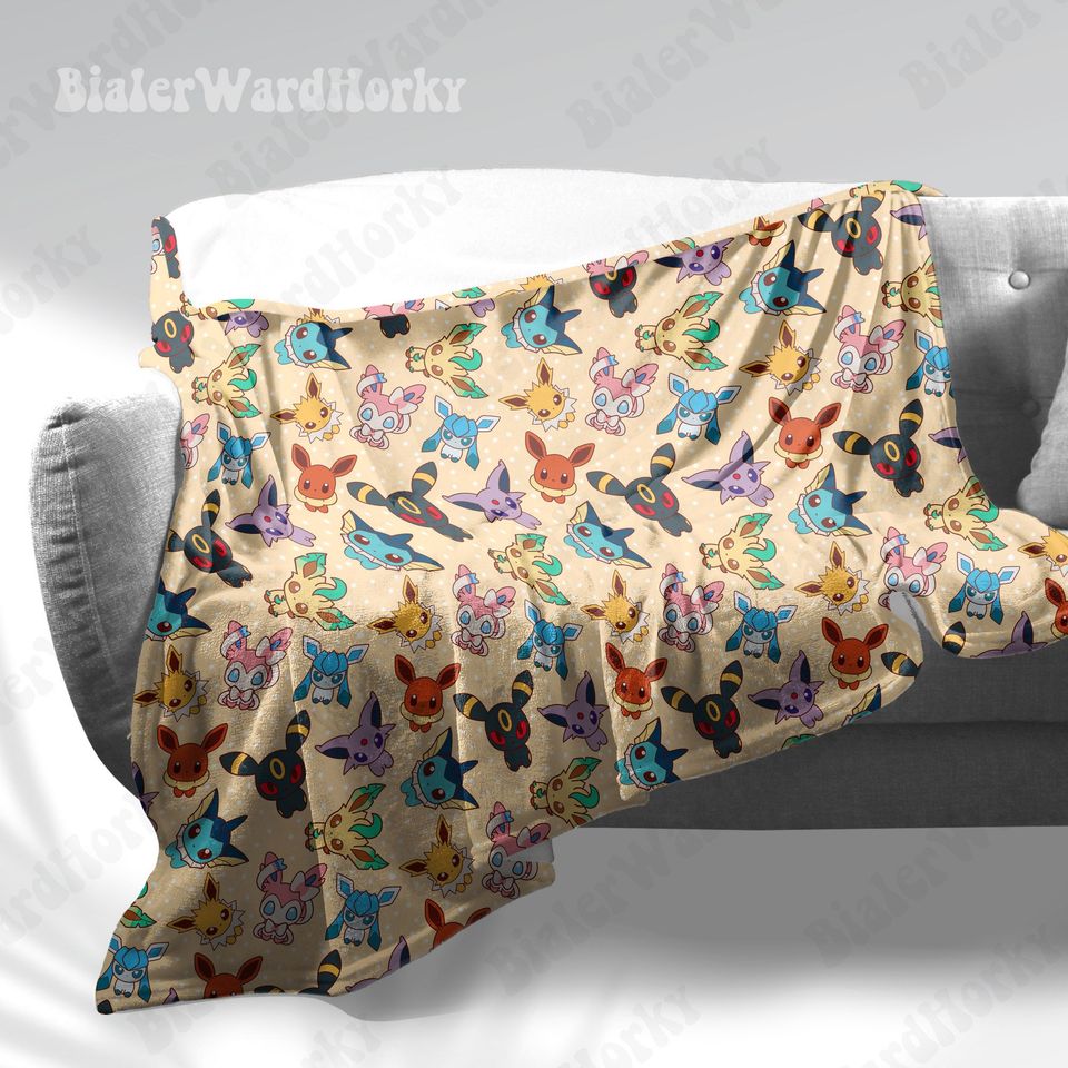 Eevee Evolution Chibi Fleece Blanket, Evolution Blanket, Cute Fleece Blanket, Anime Blanket Eevee, Gifts