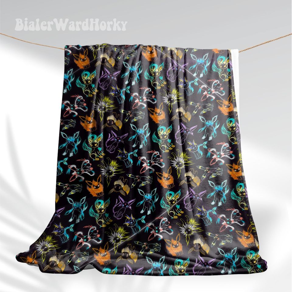 Eevee Evolution Neon Fleece Blanket, Evolution Blanket Fleece Blanket, Anime Blanket Evolution, Gifts